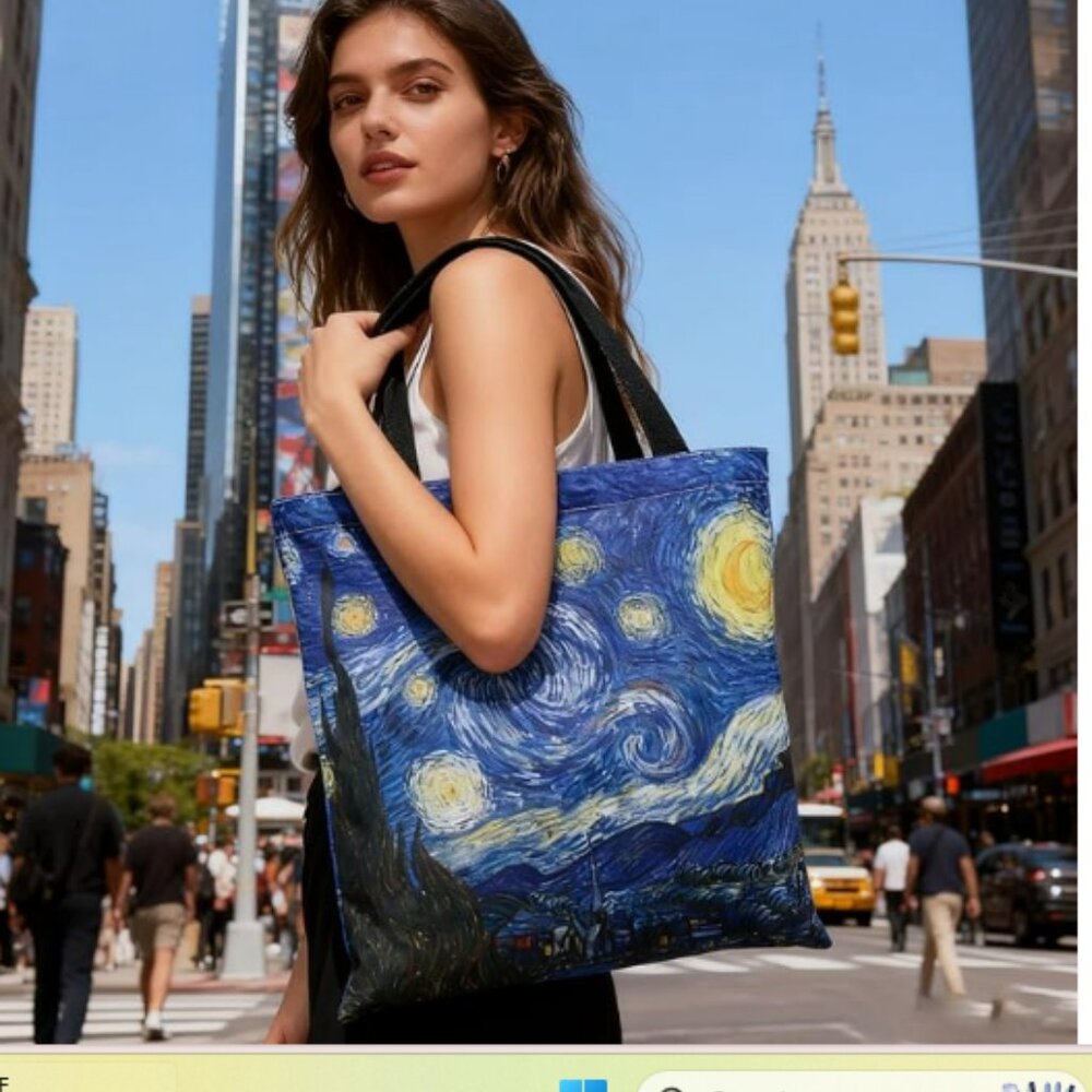 Starry Night Van Gogh design Tote Linen Canvas Bag